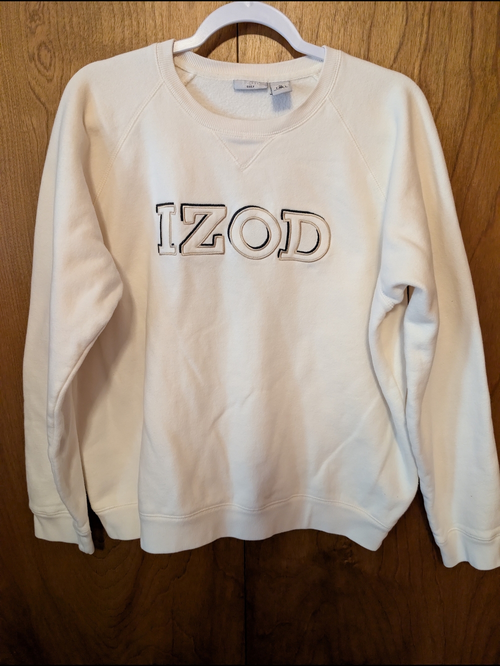 Izod Golf Women's Off-White Crewneck Sweatshirt with Embroidered IZOD